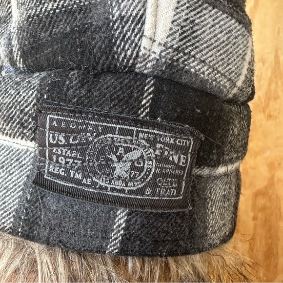 American Eagle Trapper Hat Plaid Fur Trim Blue Gray with Bottle Opener - Picture 5 of 7